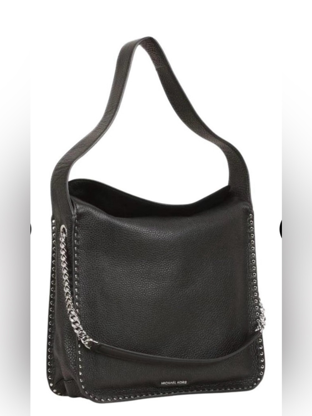 Michael Kors Astor Large Black Leather Studded Slouchy Relaxed Hobo Shoulder Bag